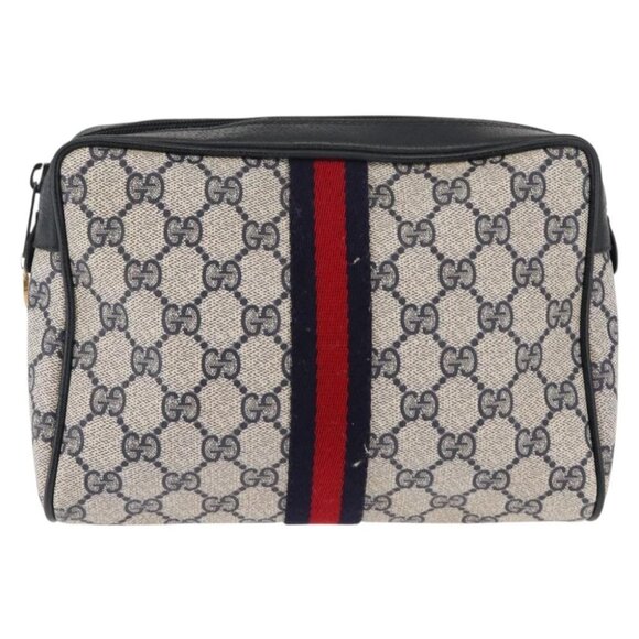 GUCCI GG Supreme Sherry Line Clutch Bag Red Navy - Picture 2 of 14